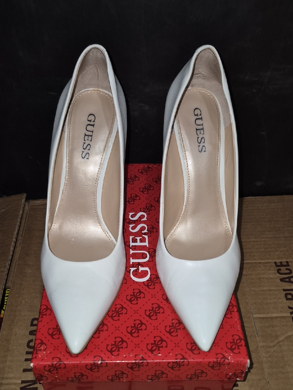 GUESS White Pointed Heels.